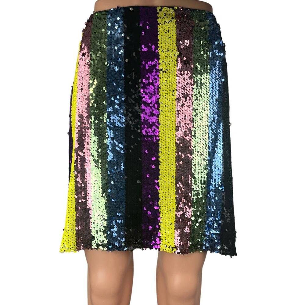 Boohoo Multicolor Striped Sequin Embellished Colorblock Straight Mini Skirt 14